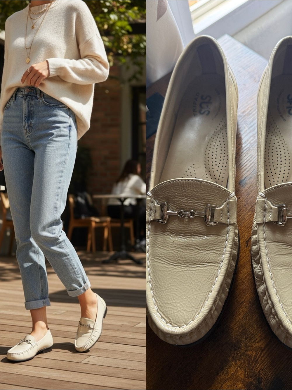SAS Cream Leather Horsebit Loafers Women’s 10.5 Slim Made in USA